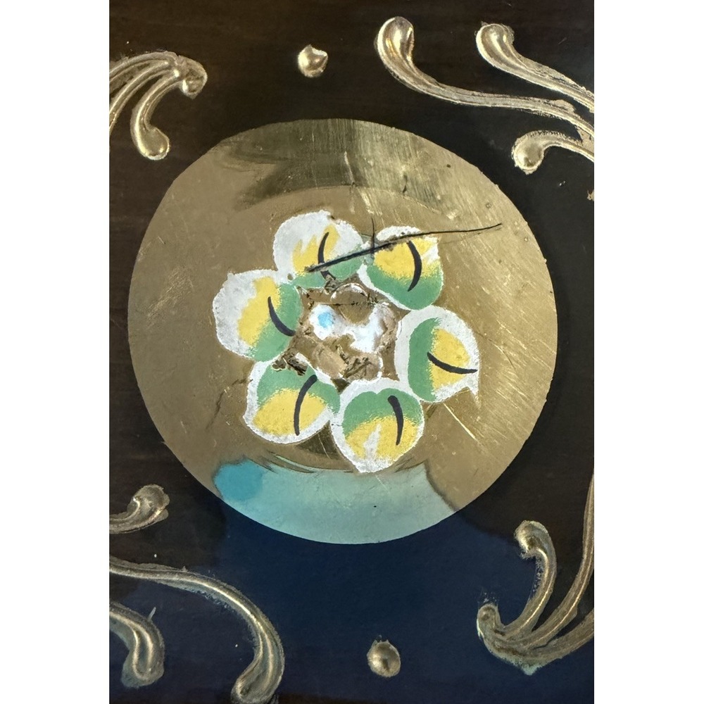 Vintage Made in Italy Glass Ashtray Trinket Dish Hand Painted Gold Floral 4" - Picture 2 of 7